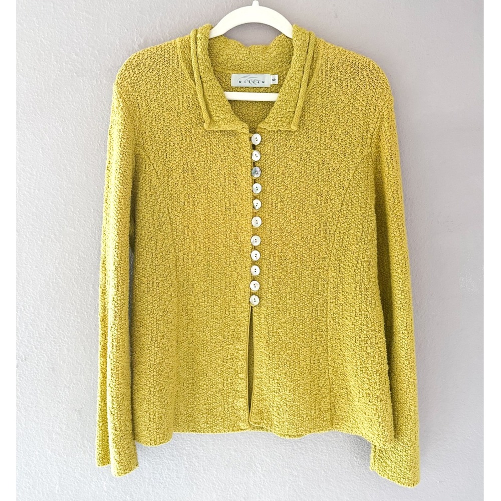 Willow Yellow Textured Knit‎ Button Front Twee Cardigan Sweater Size S